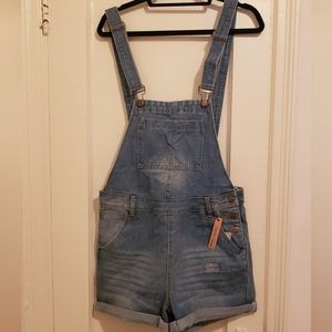 Boohoo denim overall shorts